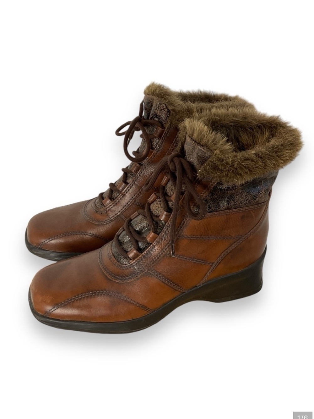 Naturalizer‎ Boots Womens Leather Brown Ankle Booties Glace Flats Winter Size 7